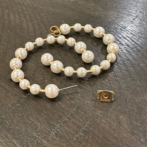 Elegant Pearl Hoop Earrings 2 inch - Picture 2 of 5